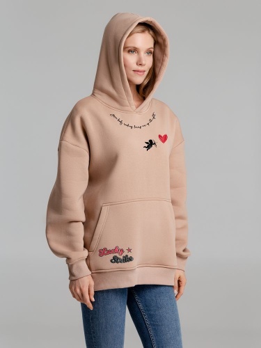 Худи оверсайз с термонаклейками Lucky Strike, бежевое фото 5