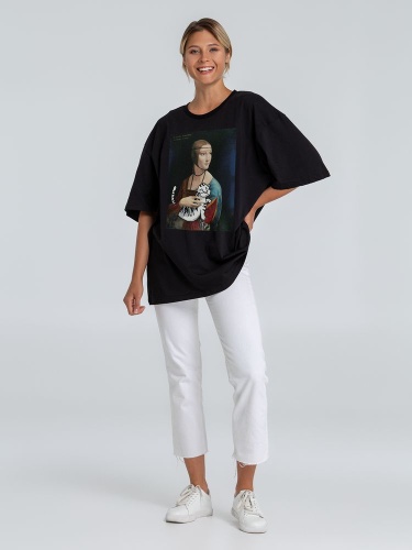 Футболка оверсайз «Дама с тигром», черная фото 4