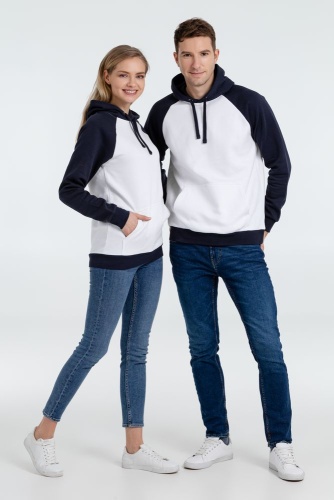 Толстовка унисекс Seattle, белая с темно-синим фото 9 Толстовка унисекс Seattle, белая с темно-синим фото 9