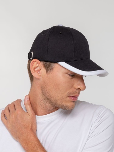 Бейсболка Honor, черная с белым кантом фото 5 Бейсболка Honor, черная с белым кантом фото 5