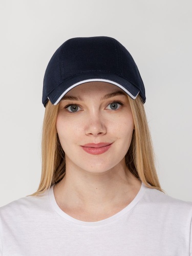 Бейсболка Canopy, темно-синяя с белым кантом фото 6