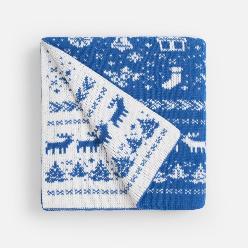 Плед Holidale, синий с молочным фото 3