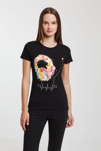 Футболка женская Feel The Beat, черная Футболка женская Feel The Beat, черная