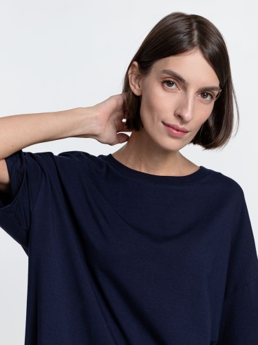 Футболка унисекс оверсайз Crosstown, темно-синяя фото 4