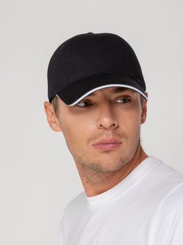 Бейсболка Canopy, черная с белым кантом фото 6