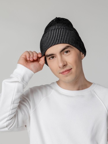 Шапка Nobilis, черная с серым меланжем фото 7 Шапка Nobilis, черная с серым меланжем фото 7