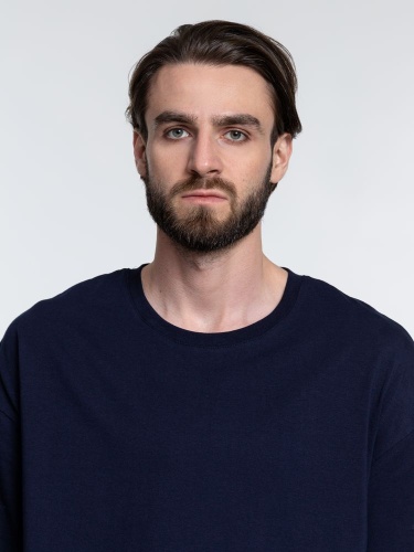 Футболка унисекс оверсайз Crosstown, темно-синяя фото 5