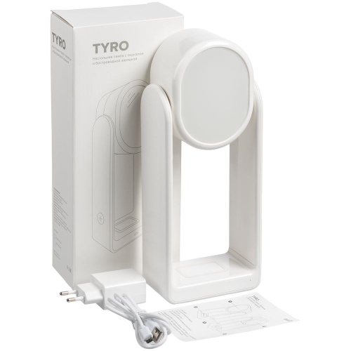 Настольная лампа с зеркалом и беспроводной зарядкой Tyro, белая фото 9 Настольная лампа с зеркалом и беспроводной зарядкой Tyro, белая фото 9