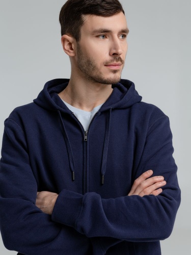 Толстовка на молнии с капюшоном унисекс King, темно-синяя фото 12