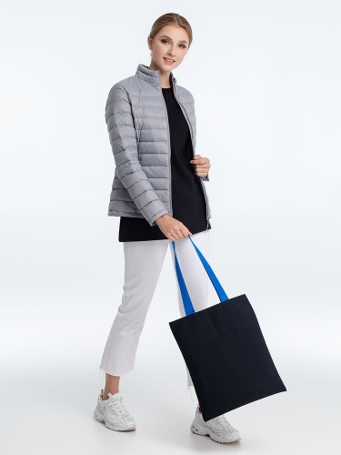 Холщовая сумка BrighTone, черная с ярко-синими ручками фото 6