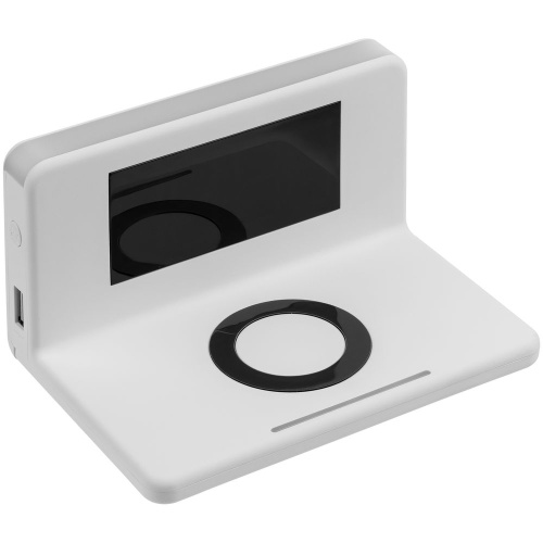 Часы настольные с беспроводным зарядным устройством Pitstop, белые фото 3 Часы настольные с беспроводным зарядным устройством Pitstop, белые фото 3