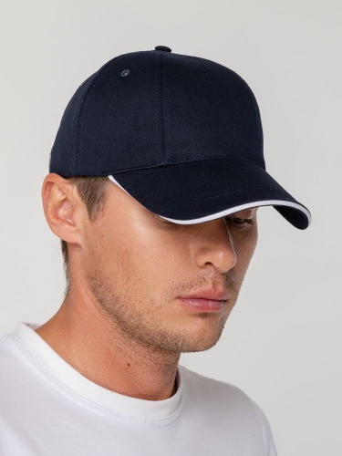 Бейсболка Canopy, темно-синяя с белым кантом фото 9