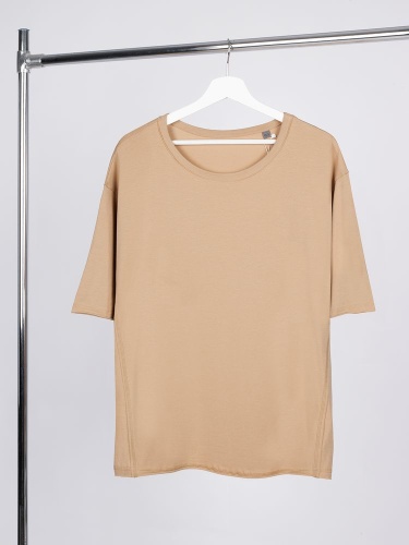 Футболка оверсайз унисекс Vozduh, бежевая фото 2 Футболка оверсайз унисекс Vozduh, бежевая фото 2