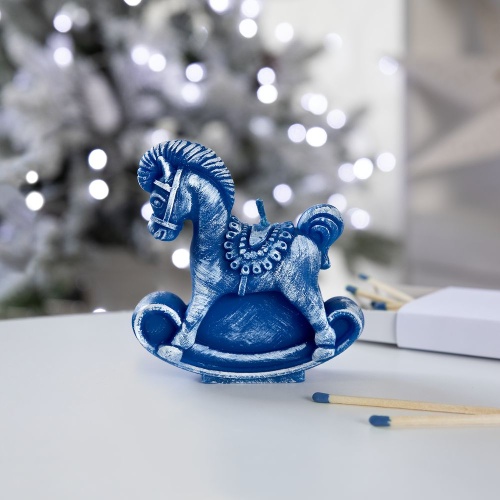 Свеча фигурная «Лошадка-качалка», синяя фото 3