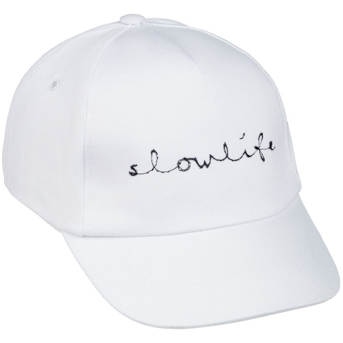 Бейсболка с вышивкой Slowlife, белая Бейсболка с вышивкой Slowlife, белая