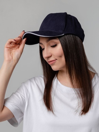 Бейсболка Generic, темно-синяя с белым кантом фото 6