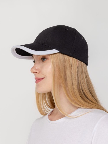 Бейсболка Honor, черная с белым кантом фото 8 Бейсболка Honor, черная с белым кантом фото 8