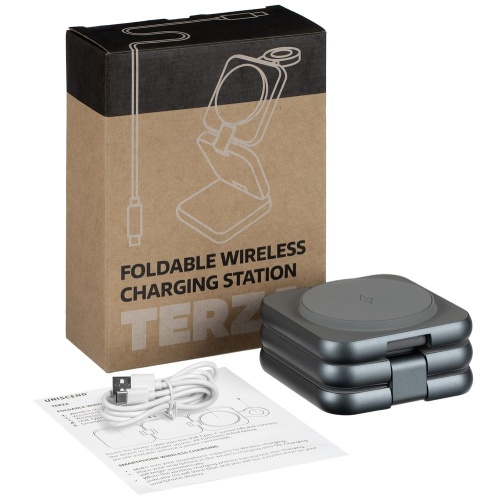 Складная станция беспроводной зарядки Terza, серебристая фото 3 Складная станция беспроводной зарядки Terza, серебристая фото 3