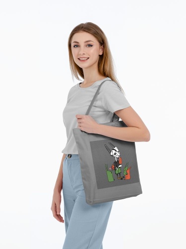Холщовая сумка «Зайцы и морковное мороженое», серая фото 5