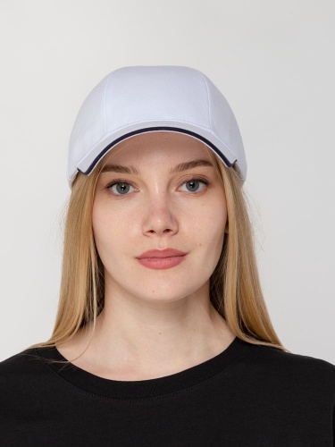 Бейсболка Canopy, белая с темно-синим кантом фото 6 Бейсболка Canopy, белая с темно-синим кантом фото 6