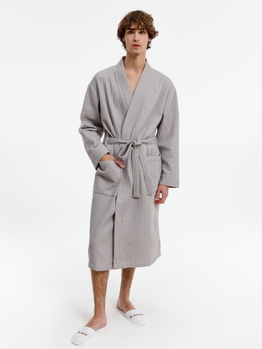 Халат вафельный Kimono, светло-серый фото 2