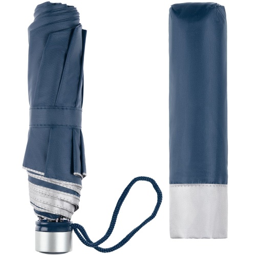 Зонт складной Silverlake, синий с серебристым фото 5 Зонт складной Silverlake, синий с серебристым фото 5