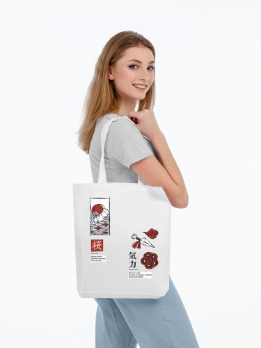 Холщовая сумка с термонаклейками «Кодекс самурая», молочно-белая Холщовая сумка с термонаклейками «Кодекс самурая», молочно-белая